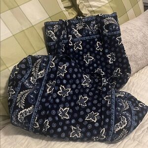 Vera Bradley Navy and Cream Tote and Small Duffel Bag set